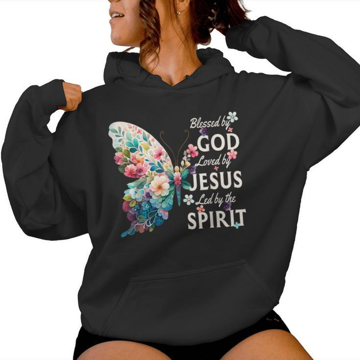 Blessed By God Loved By Jesus Floral Butterfly Christian Women Hoodie