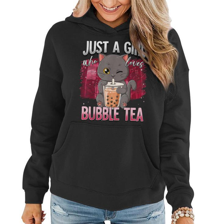 Boba Tea Cat Just A Girl Who Loves Bubble Tea Women Hoodie