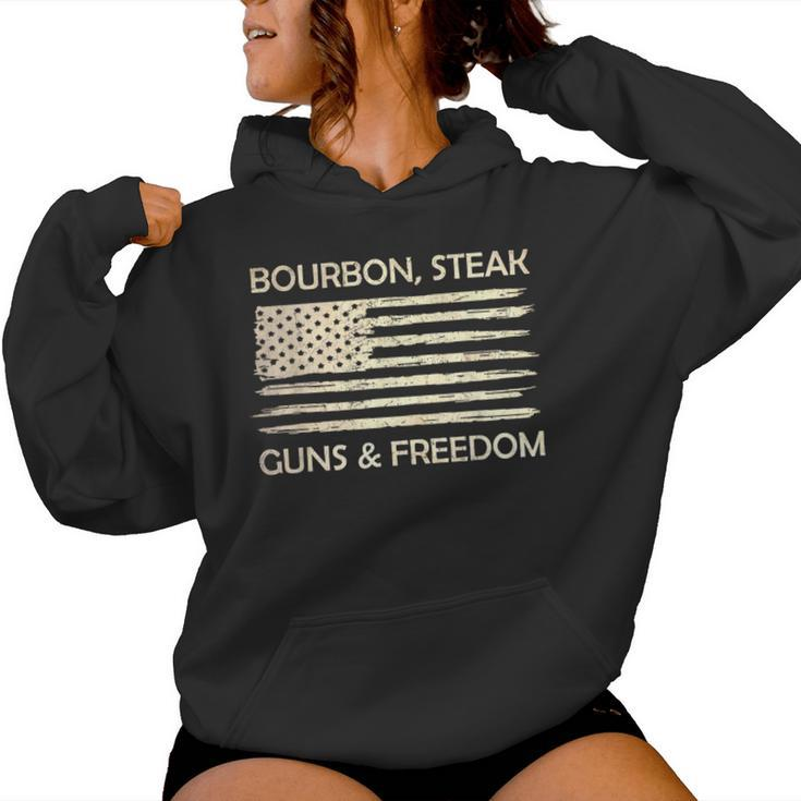Bourbon Steak Guns & Freedom Usa American Flag Whiskey Women Hoodie