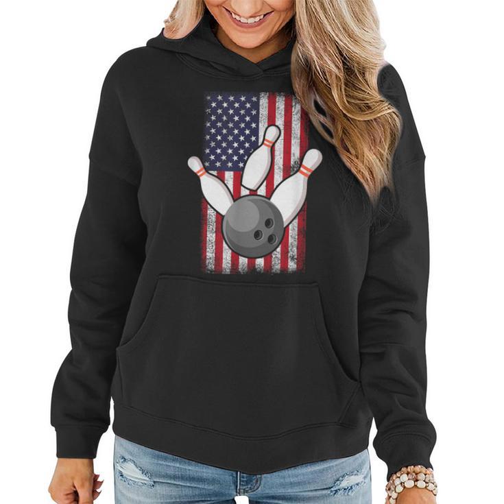 Bowling Bowler Usa American Flag Patriotic Women Hoodie