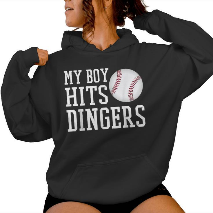 My Boy Hits Dingers Baseball Mom Dad I Hit Dingers Women Hoodie