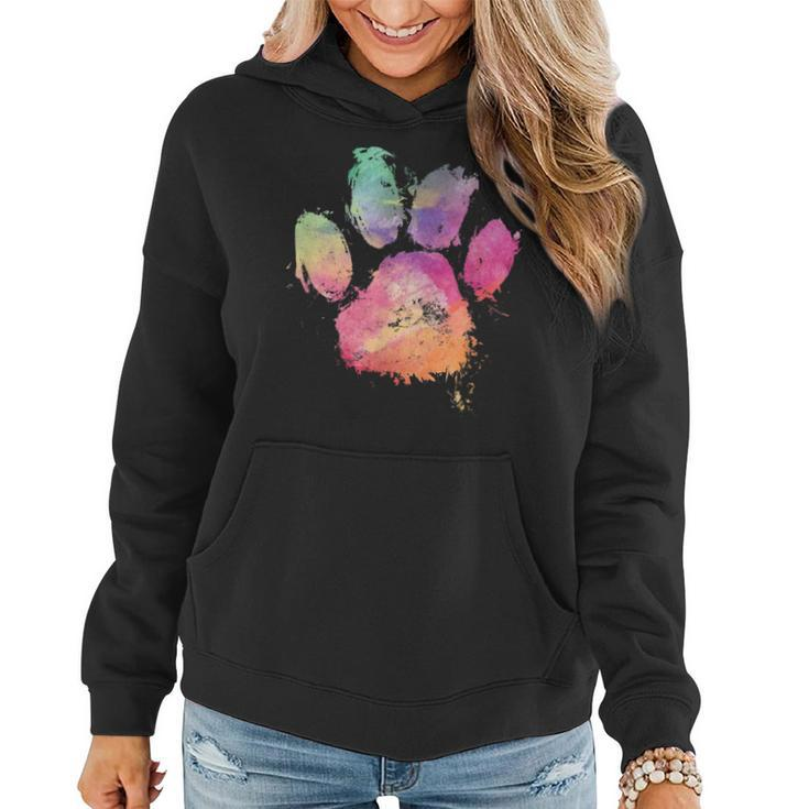 Cat Dog Paw Print Watercolor Rainbow Abstract Animal Lover Women Hoodie