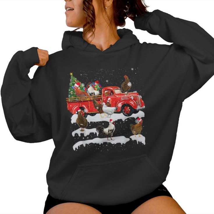 Chicken Riding Red Truck Merry Christmas Farmer X-Mas Ugly Women Hoodie