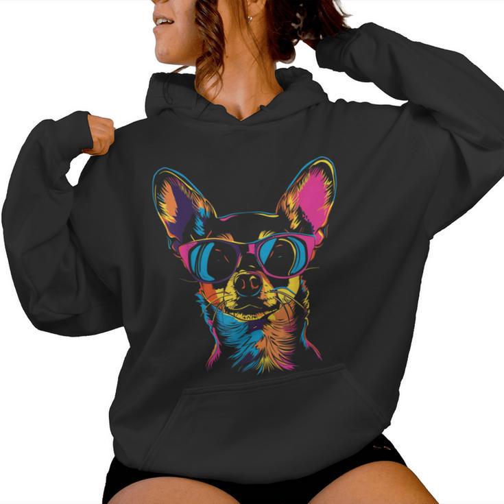 Chihuahua Sonnenbrille Lustig Hund Mama Papa Kapuzenpullover für Damen