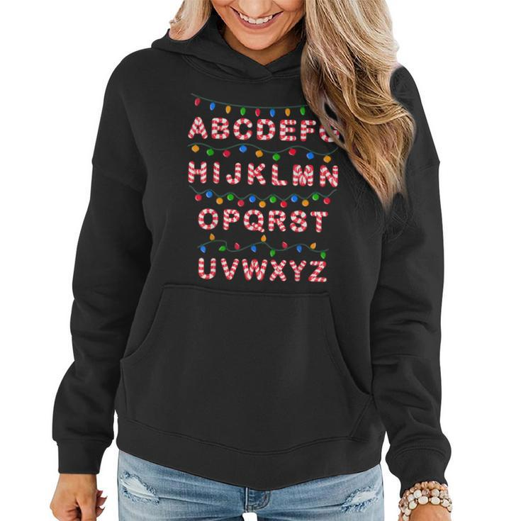 Christmas Alphabet Candy Cane Teachers Students Candy Cane Women Hoodie