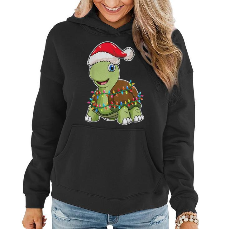 Christmas Lights Turtle Wearing Xmas Hat Sea Turtle Lover Women Hoodie