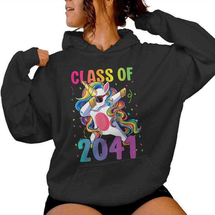 Class Of 2041 Girls Dabbing Unicorn Grow With Me Women Hoodie
