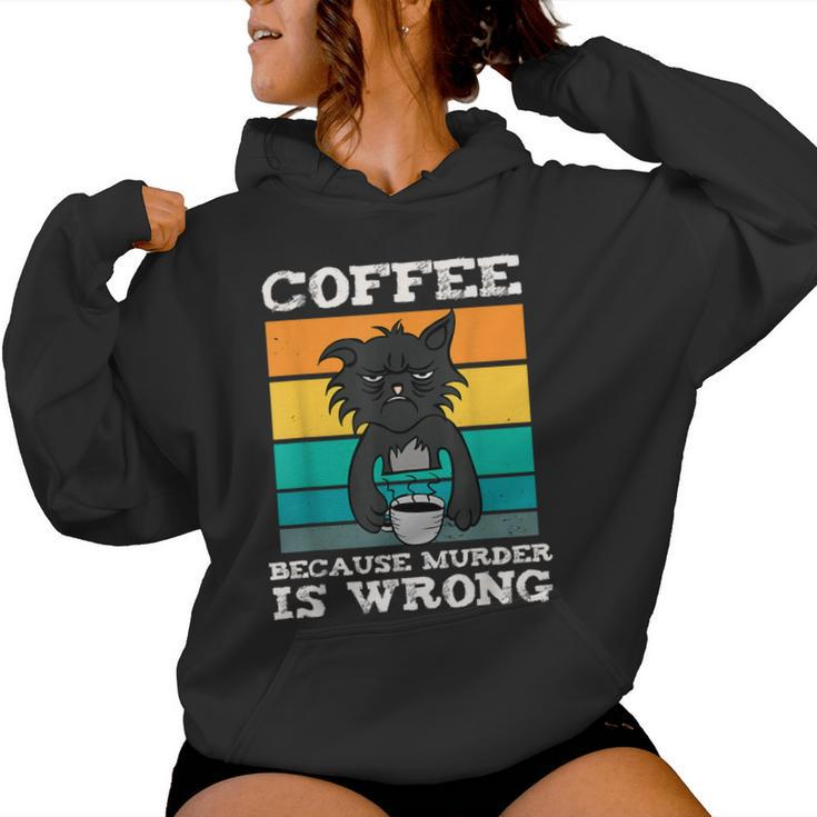 Coffee Because Murder Is Wrong Black Vintage Cat Women Hoodie