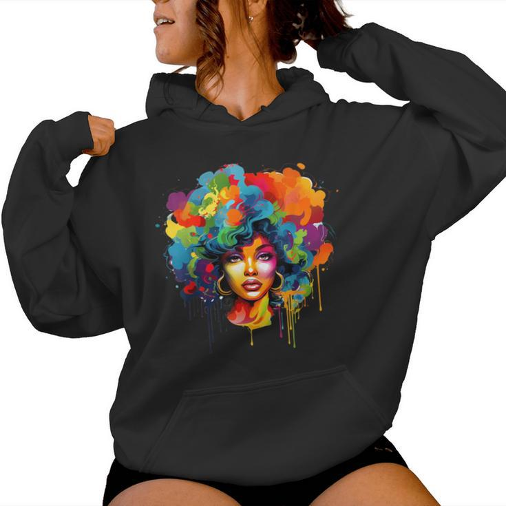 Colorful Afro Woman African American Melanin Blm Girl Women Hoodie