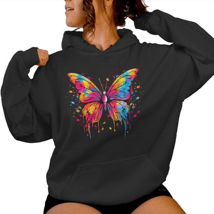 Cool Butterfly On Colorful Painted Butterfly Women Hoodie