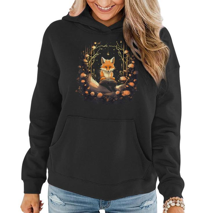 Cottagecore Aesthetic Fox With Books Floral Women Hoodie