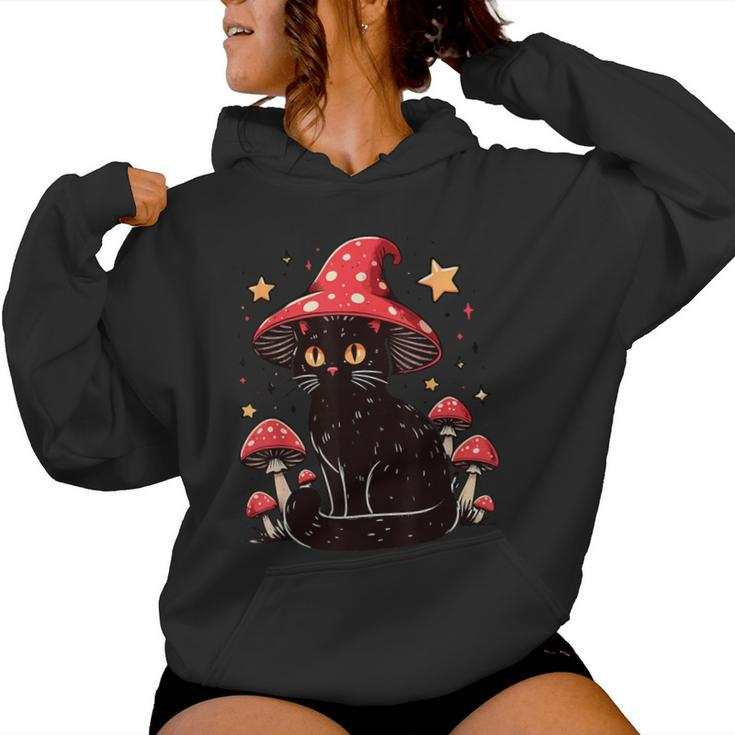 Cute Cottagcore Cat Mushroom Hat Kawaii Vintage Aesthetic Women Hoodie