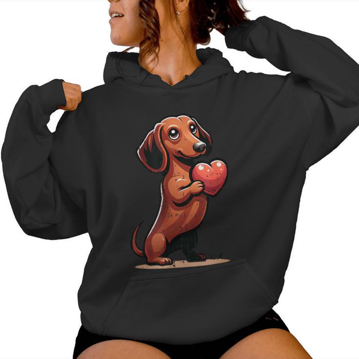 Cute Dachshund Valentines Day Heart Lover Dog Mom Dad Women Women Hoodie