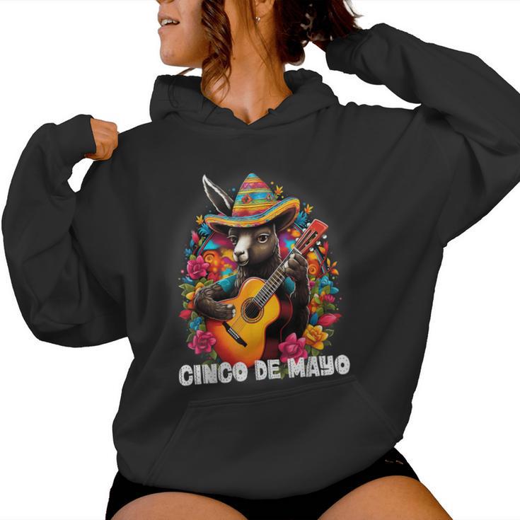 Cute Donkey Cinco De Mayo Mexican Holiday Guitar Music Women Hoodie