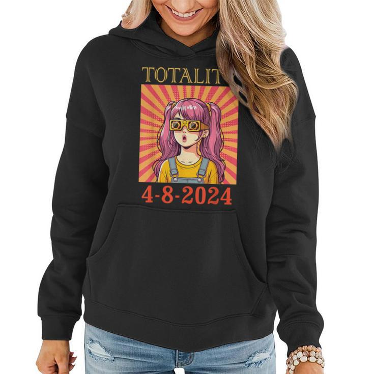 Cute Girl & Solar Glasses Seeing Totality Solar Eclipse 2024 Women Hoodie
