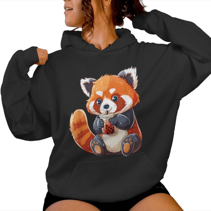 Cute Red Panda Bubble Tea Boba Tea Lover Women Hoodie