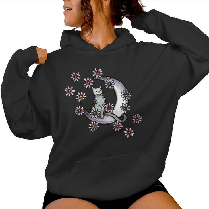 Daisy Flowers Moon Cat Witchy Cats Women Hoodie