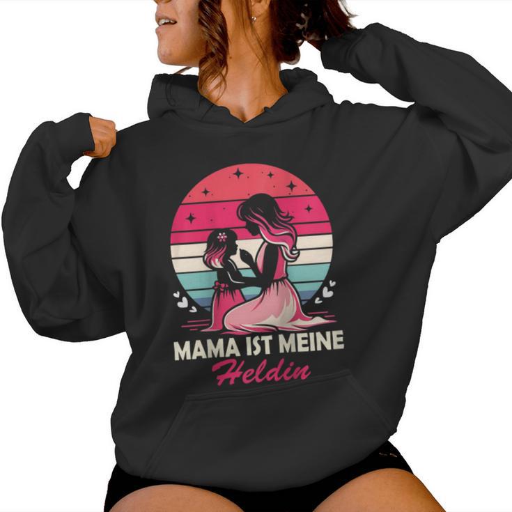 Damen Witzige Mom Muttertag Sprüche Tochter Mama Ist Meine Heldin Raglan Kapuzenpullover für Damen