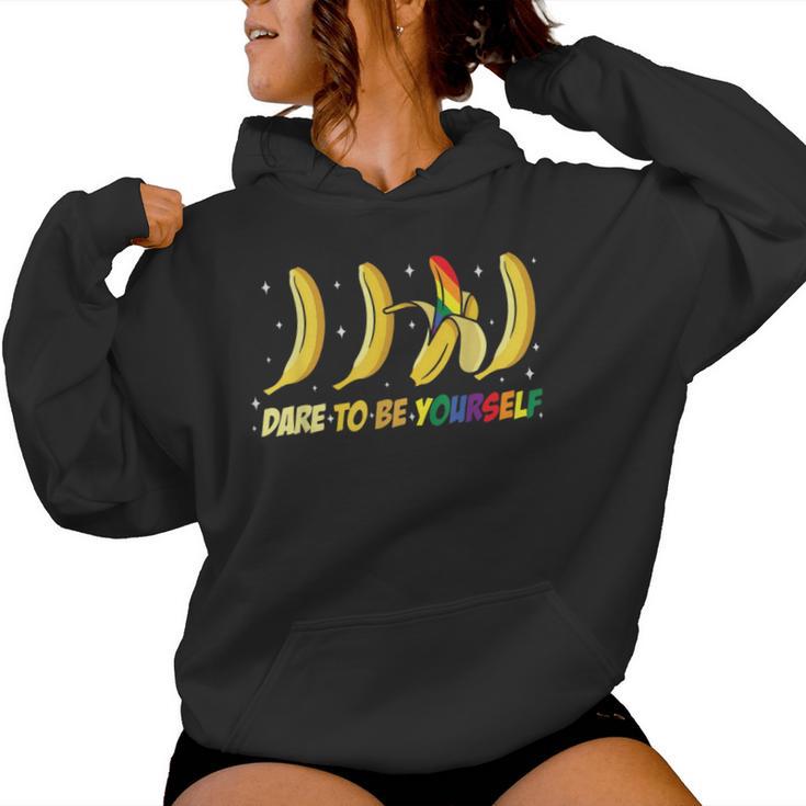 Dare To Be Yourself Cute Banana Lgbtg Pride Rainbow Flag Women Hoodie