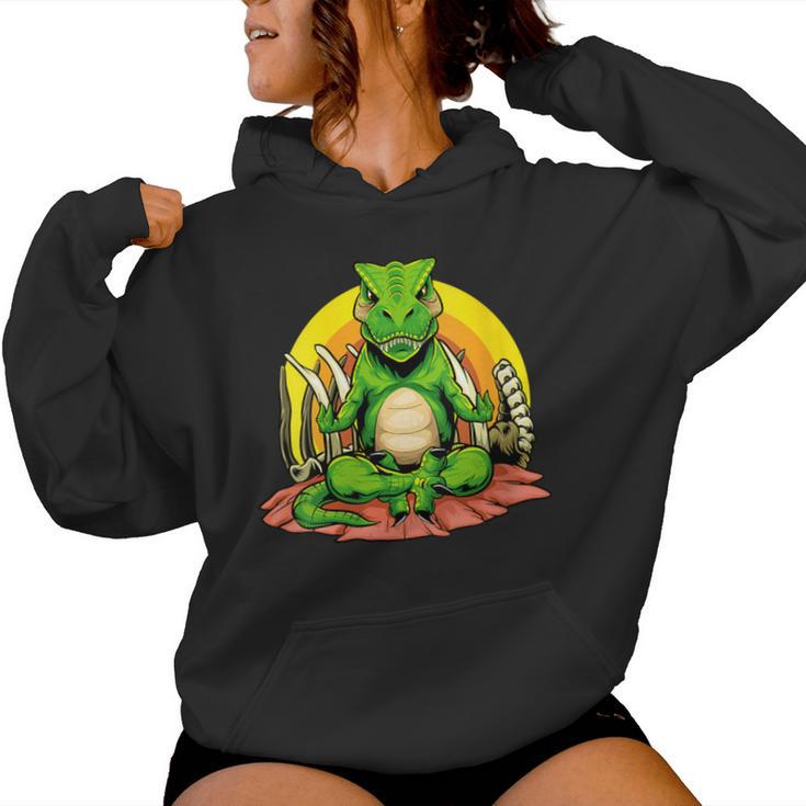 Dino Yoga Dinosaur Yogi Meditating T-Rex Yogasaurus Zen Women Hoodie