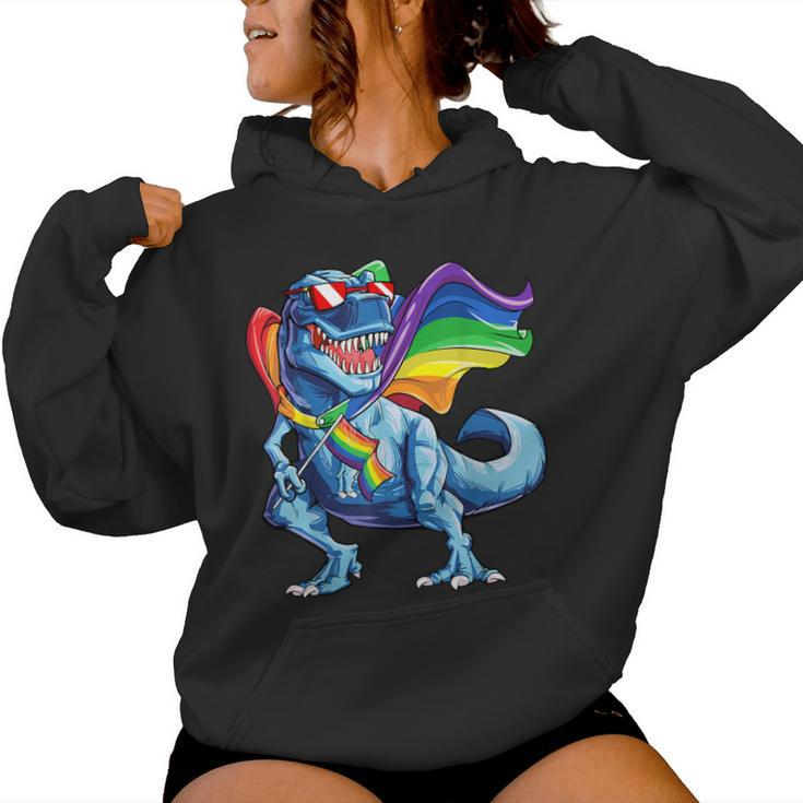 Dinosaur Gay Pride Lgbt Rainbow Flag T Rex Sunglasses Lgbtq Women Hoodie