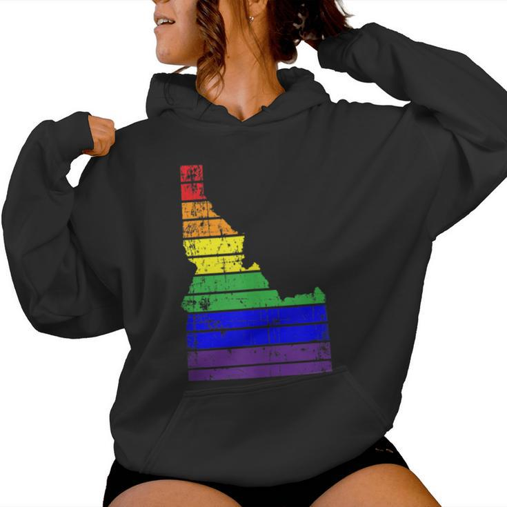 Distressed State Of Idaho Lgbt Rainbow Gay Pride Women Hoodie