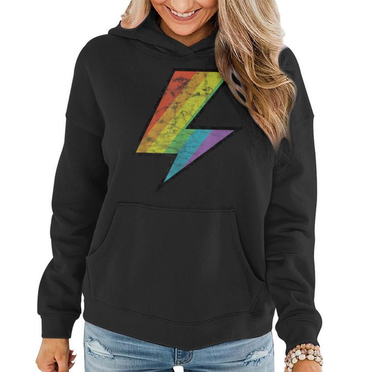 Distressed Vintage Rainbow Lightning Bolt Gay Lgtbq Pride Women Hoodie