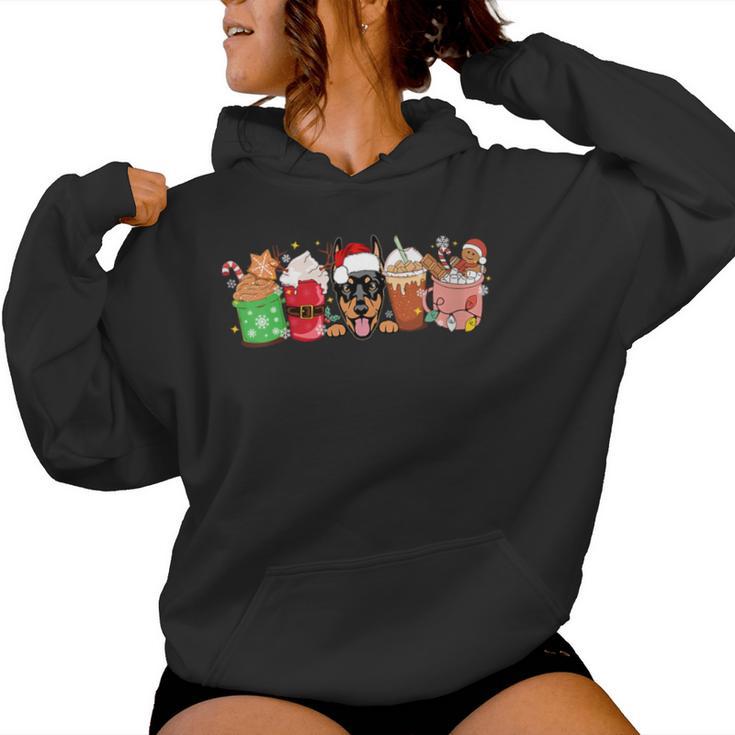 Dobermann Und Kaffeeliebhaber Mama Papa Weihnachten Neujahr Grafik Mit-Ausschnitt Kapuzenpullover für Damen