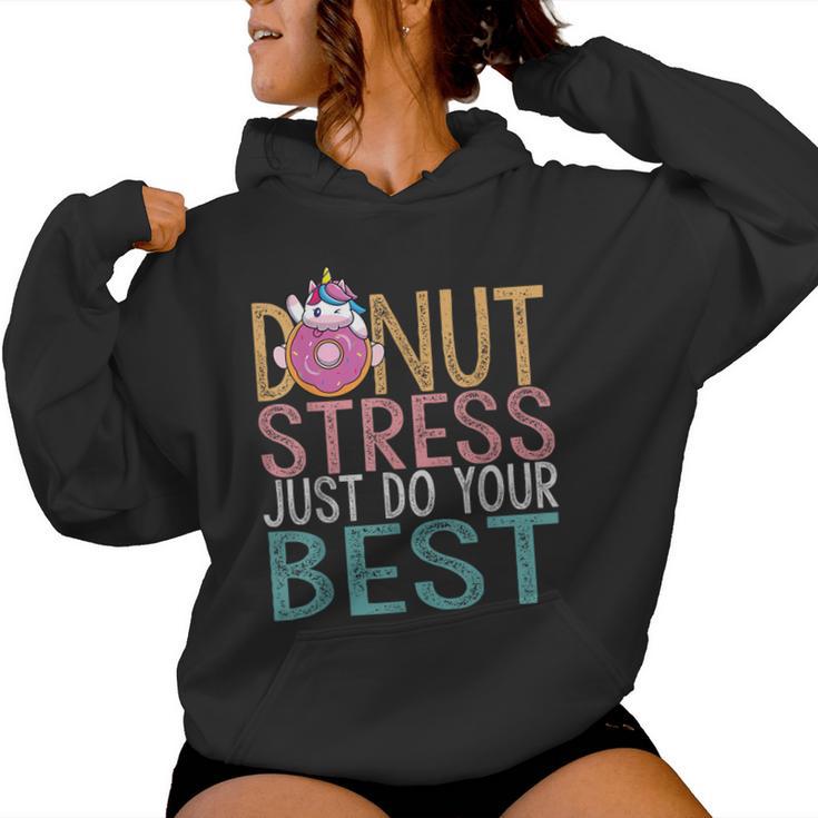 Donut Stress Just Do Your Best Testing Day Teacher Unicorn Women Hoodie