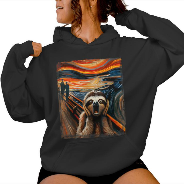 Expressionist Scream For Sloth Lovers Artistic Sloth Women Hoodie