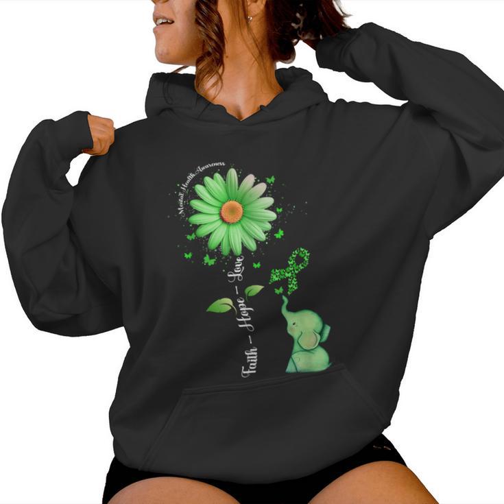 Faith Hope Love Sunflower Elephant Mental Health Awareness Women Hoodie