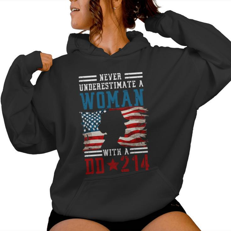 Female Veteran Never Underestimate A Woman With A Dd-214 Women Hoodie