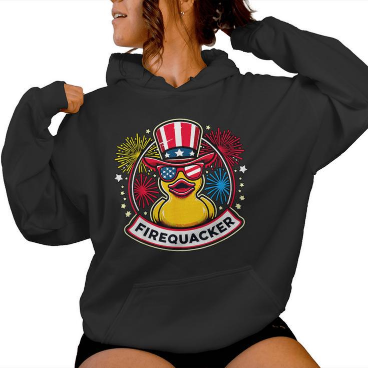 Firequacker 4Th Of July Rubber Duck Usa Flag Women Hoodie