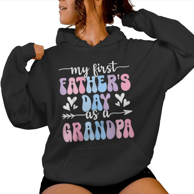 My First Father's Day As A Grandpa Retro Groovy Father's Day Women Hoodie