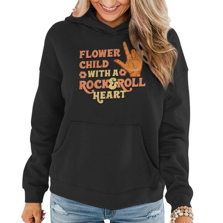 Flower Child With A Rock And Roll Heart Retro Vintage 70S Women Hoodie
