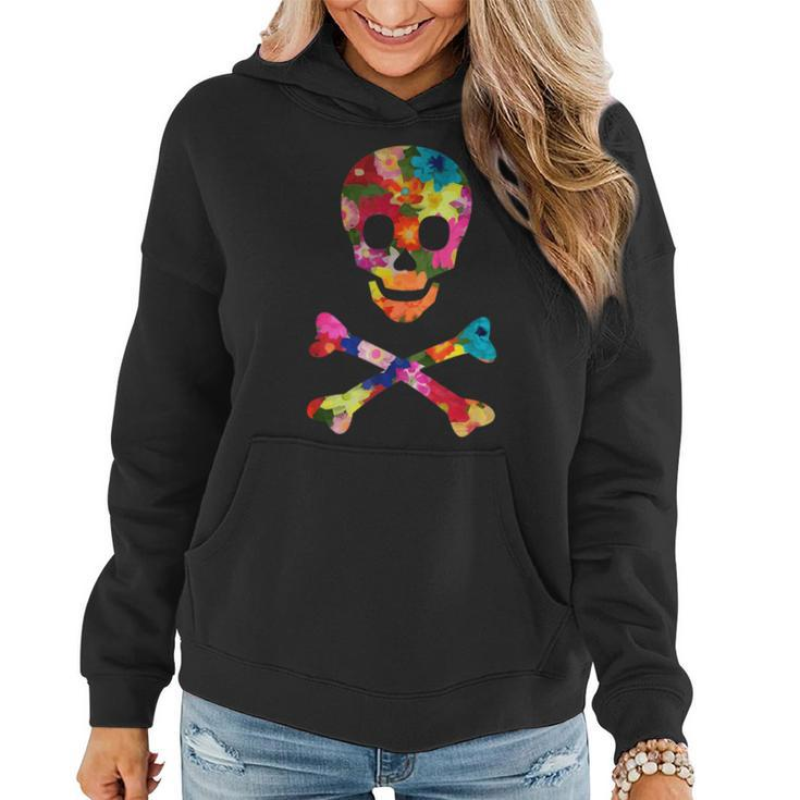 Flowered Skull And Crossbones Funky Jolly Roger Pirate Women Hoodie
