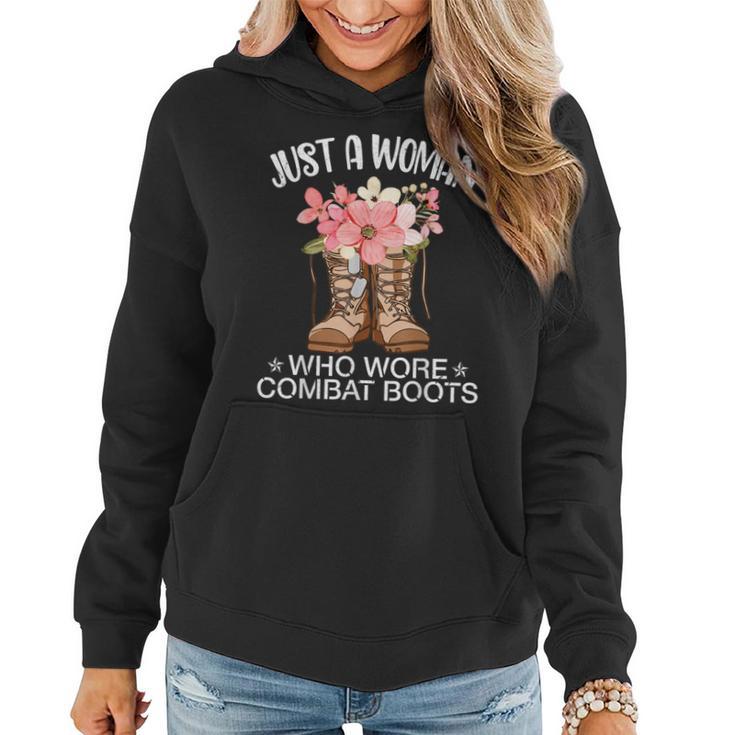 Flowers Happy Veteran Day Just A Woman Who Wore Combat Boots Women Hoodie