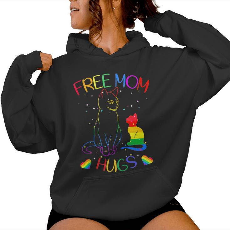 Free Mom Hugs Lgbt Pride Mama Cat Rainbow Cute Women Hoodie
