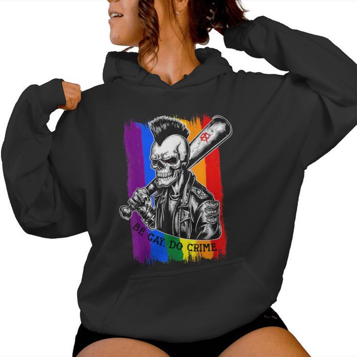 Be Gay Do Crime Skull Queer Punk Queercore Rainbow Flag Meme Women Hoodie