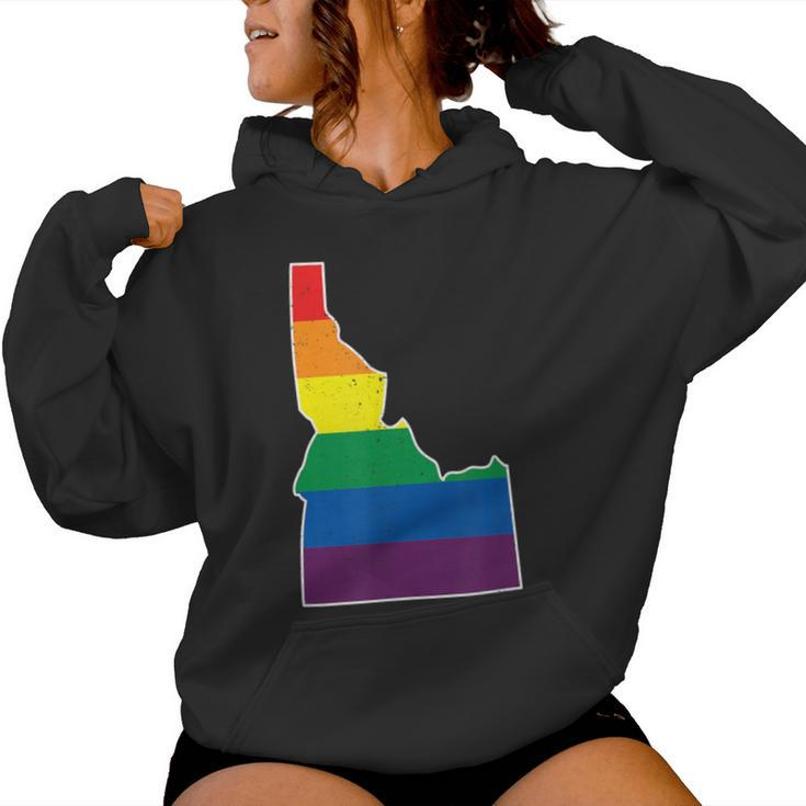 Gay Pride Flag Idaho State Map Rainbow Stripes Women Hoodie