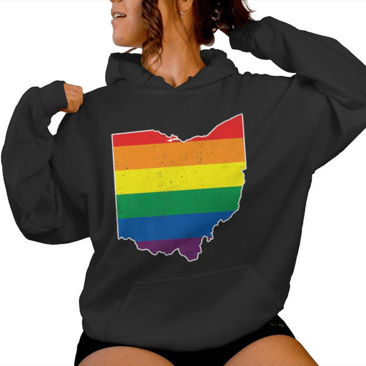 Gay Pride Flag Ohio State Map Rainbow Stripes Women Hoodie