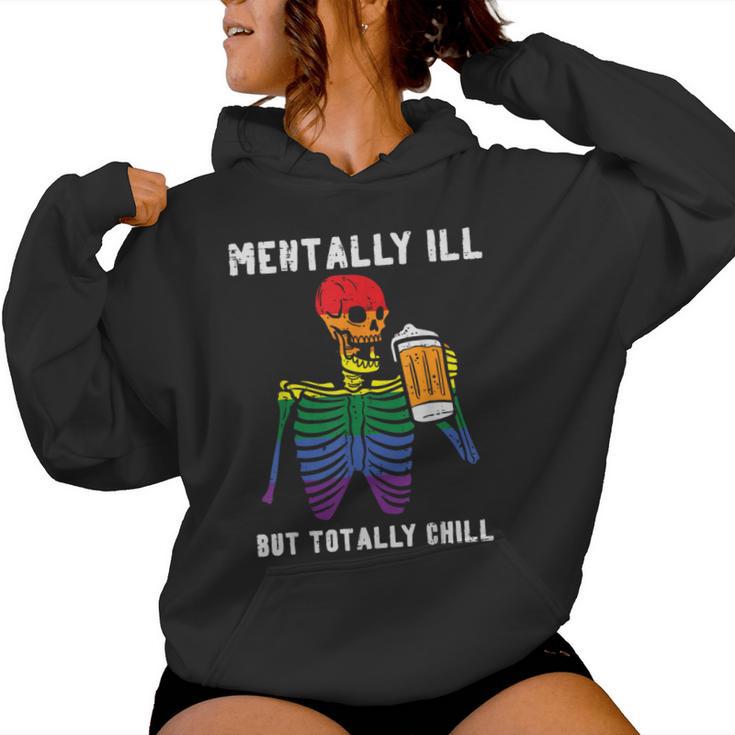 Gay Pride Skeleton Mentally Ill Rainbow Flag Lgbtq Dad Men Women Hoodie