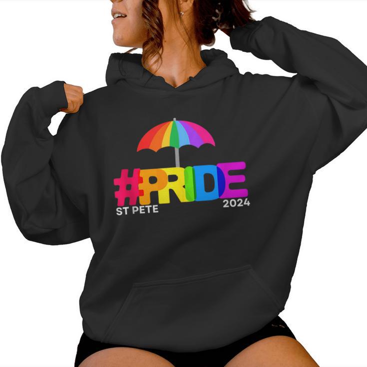 Gay Pride St Pete Florida 2024 Rainbow Flag Lgbtqia Ally Women Hoodie