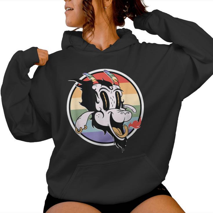 Gay Satan Rainbow Baphomet Horn Devil Goat Lgbtq Queer Pride Women Hoodie