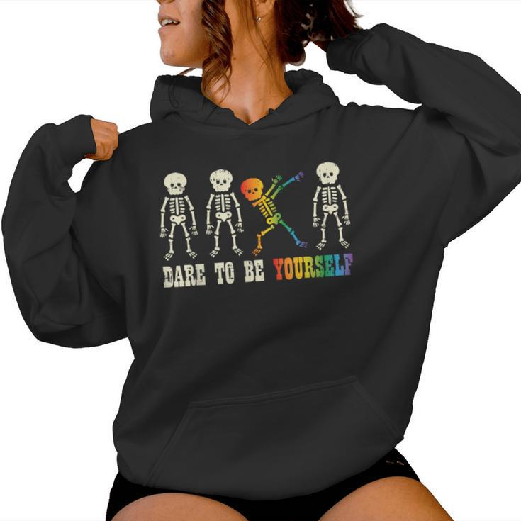 Gay Skeleton Dare Be Yourself Rainbow Pride Flag Lgbtq Men Women Hoodie