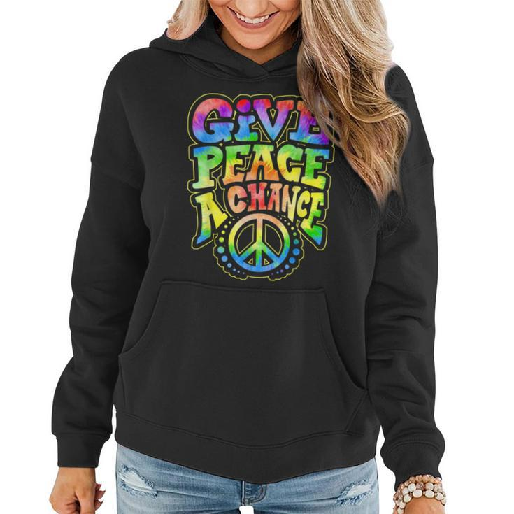 Give Peace A Chance Rainbow Tie Dye Hippie Hippy Women Hoodie