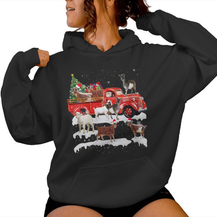 Goat Riding Red Truck Merry Christmas Farmer X-Mas Ugly Women Hoodie