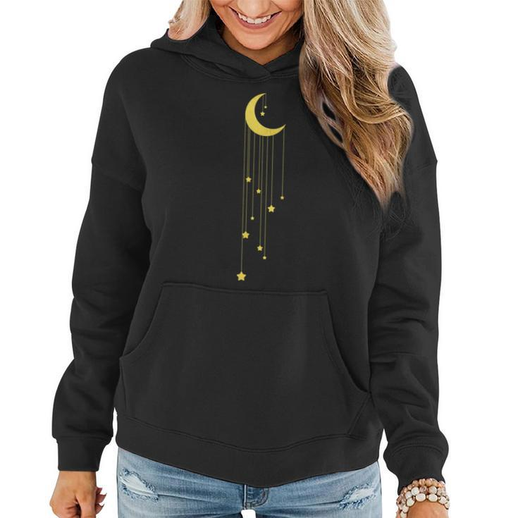 Gold Moon And Falling Stars Graphic Women Hoodie