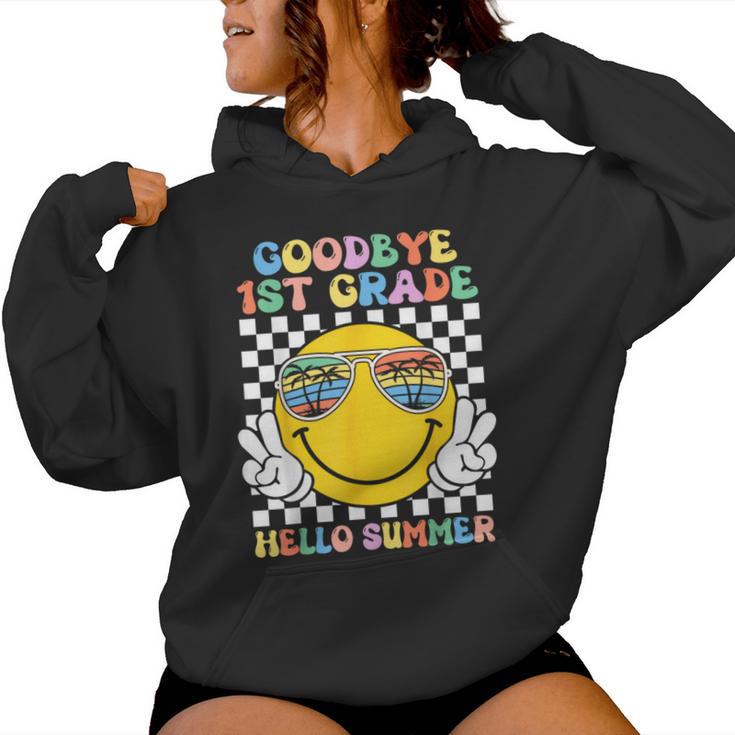 Goodbye 1St Grade Hello Summer Groovy First Grade Graduation Women Hoodie