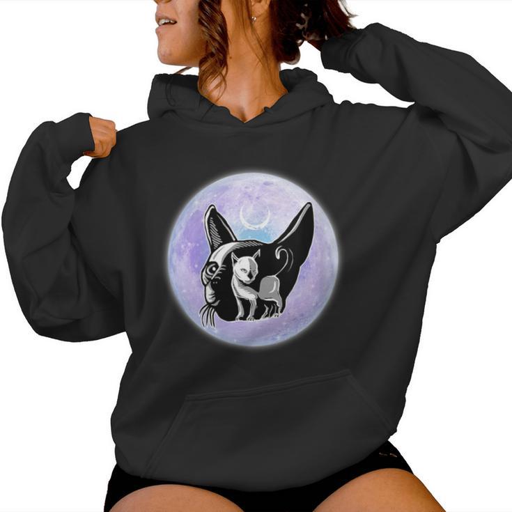 Gothic Cats Full Moon Aesthetic Vaporwave Women Hoodie